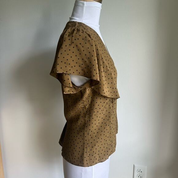 MADEWELL SILK CARMELINA POLKA DOT BUTTON UP FLUTTER SLEEVE BLOUSE SIZE 2 - Picture 2 of 7
